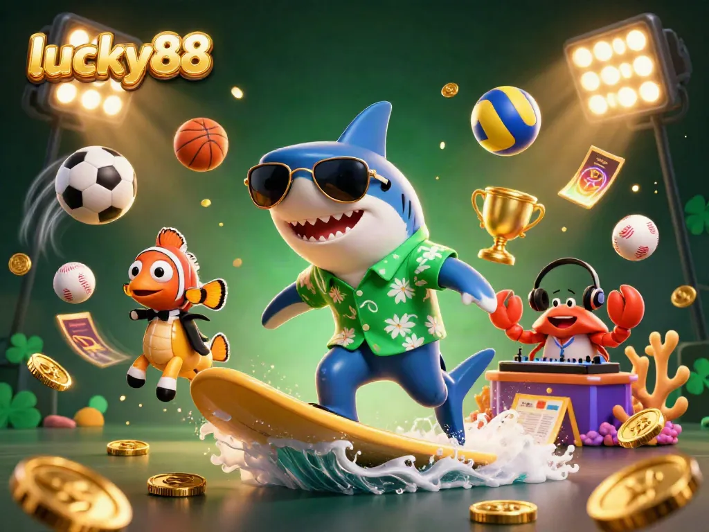 Experience thrilling gameplay with lucky88, showcasing a vibrant casino scene featuring dynamic characters and sports elements.