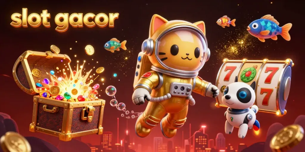 Spin and win with slot gacor featuring galactic cat characters and vivid casino elements.