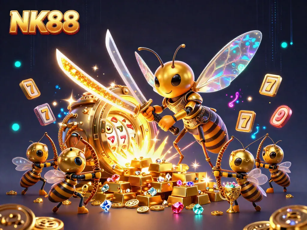 Engage with the vibrant world of NK88 as the samurai hornet battles for treasure in a dynamic casino setting.