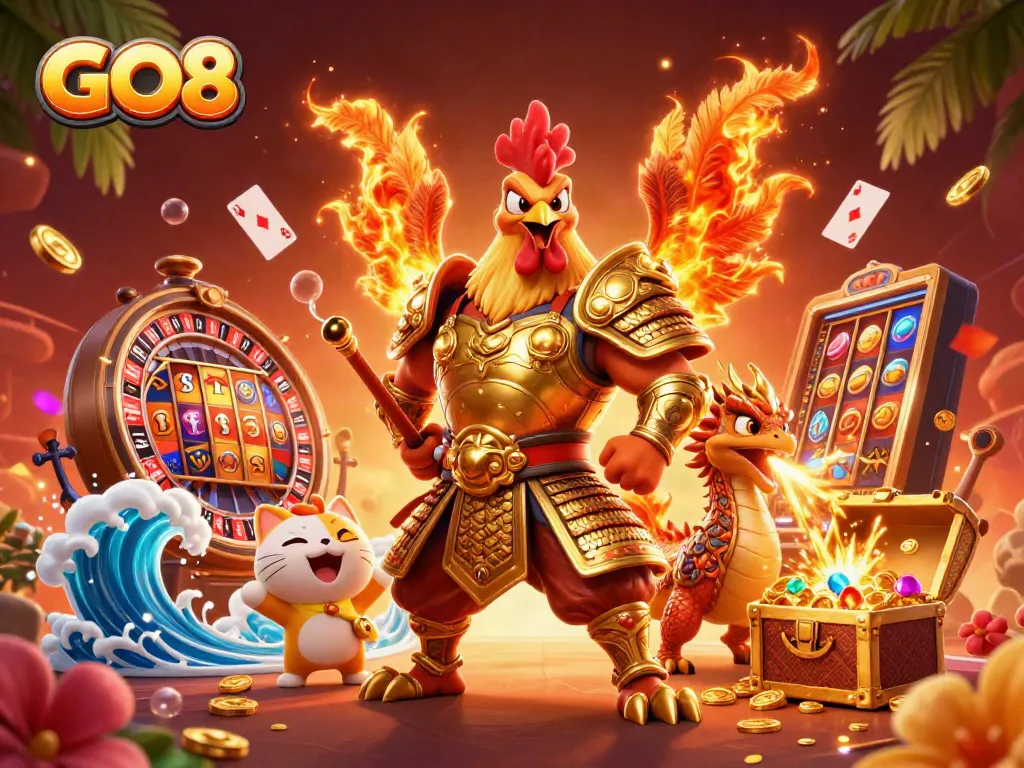 Engage with the thrilling world of GO8 casino, showcasing spectacular characters and vibrant gaming elements.