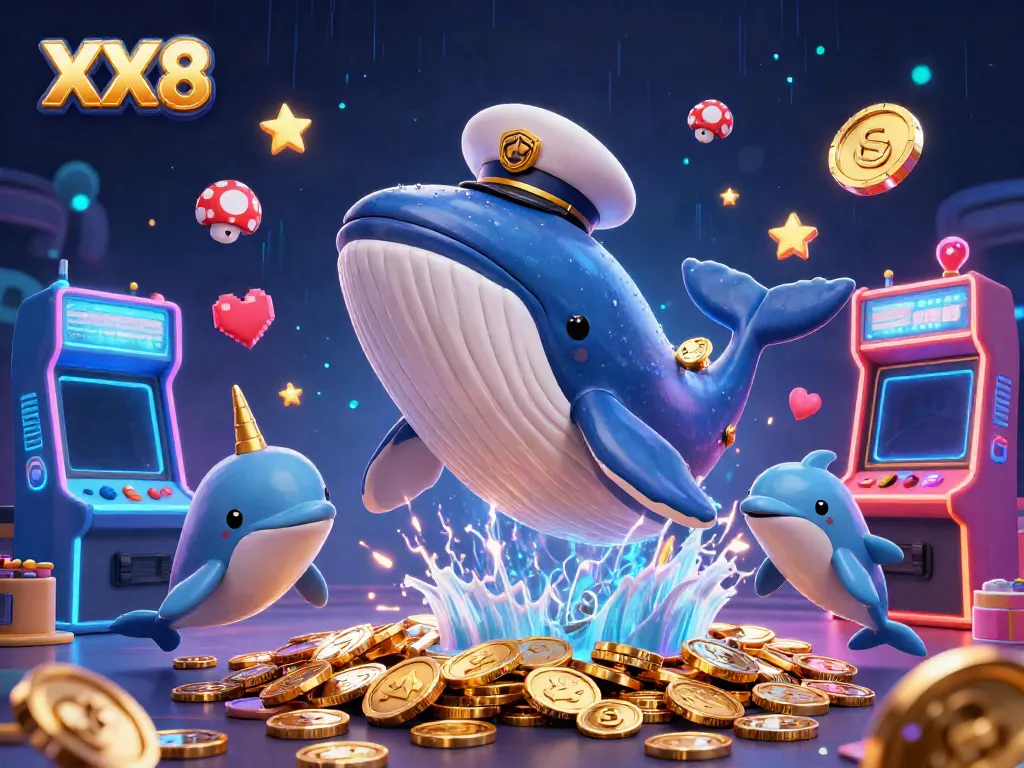 Engage with the ultimate XX8 gaming experience featuring a whimsical casino scene with characters and 3D arcade elements.