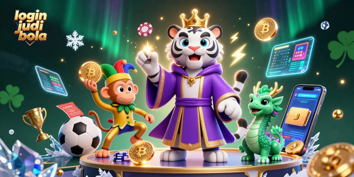 Place your bets with login judi bola in a dynamic scene featuring a tiger in royal robes, a juggling monkey, and more.