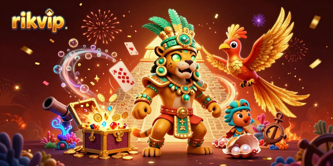 Experience the excitement at rikvip with this vibrant, action-packed 3D casino illustration.
