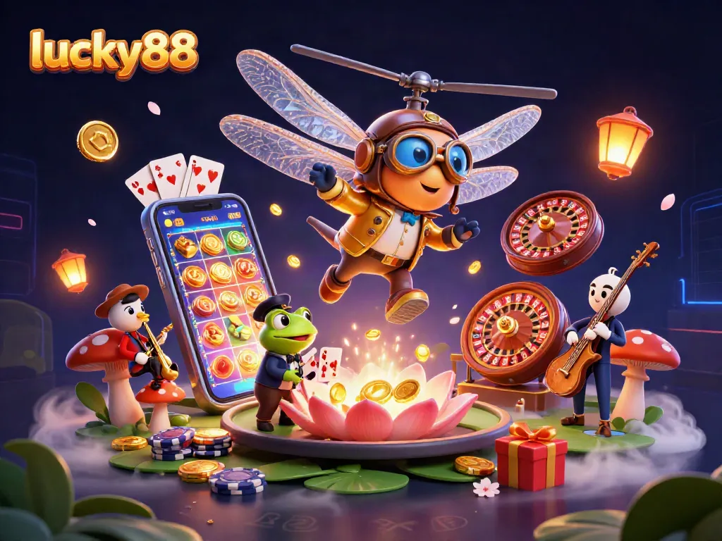 Play exciting games at lucky88 with vibrant visuals, golden coins, and thrilling casino dynamics.