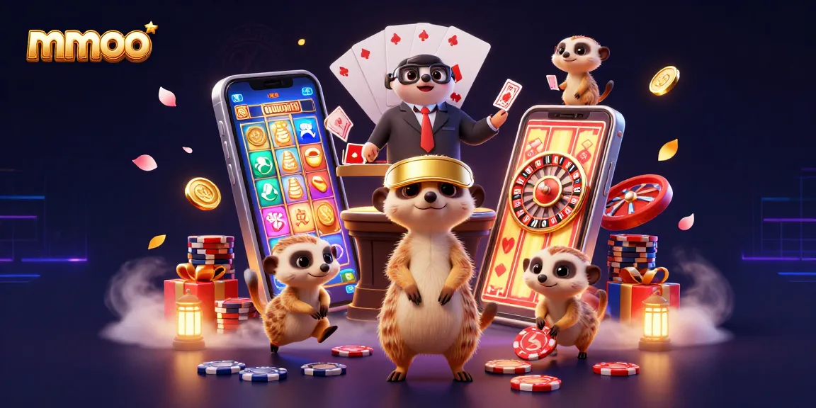 mmoo meerkats manage a vibrant casino, featuring colorful slot machines and exciting gaming elements.
