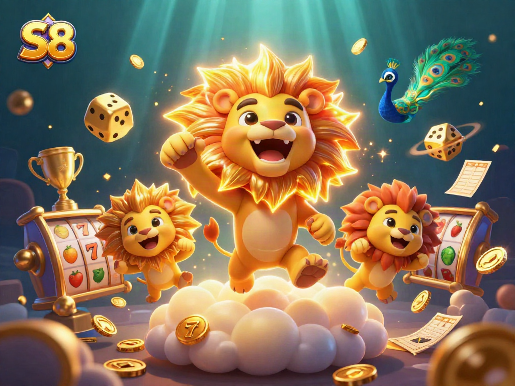 Join the excitement of S8 with dynamic slots and a vibrant casino atmosphere in this ultra-detailed illustration.