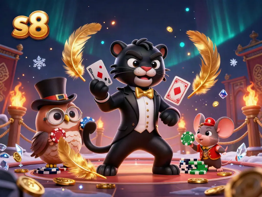 Experience thrilling gameplay at s8 with a dynamic scene featuring a panther dealer and friends amidst casino action.