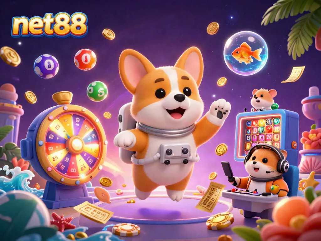 Join the fun at net88 as the astronaut corgi spins in a vibrant casino universe!