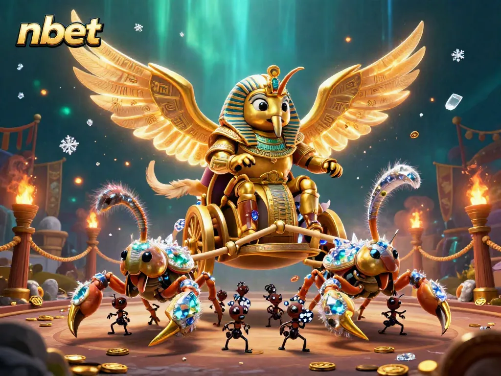 Engage with nbet's vibrant gaming scene featuring a colossal scarab beetle in a dynamic casino illustration.