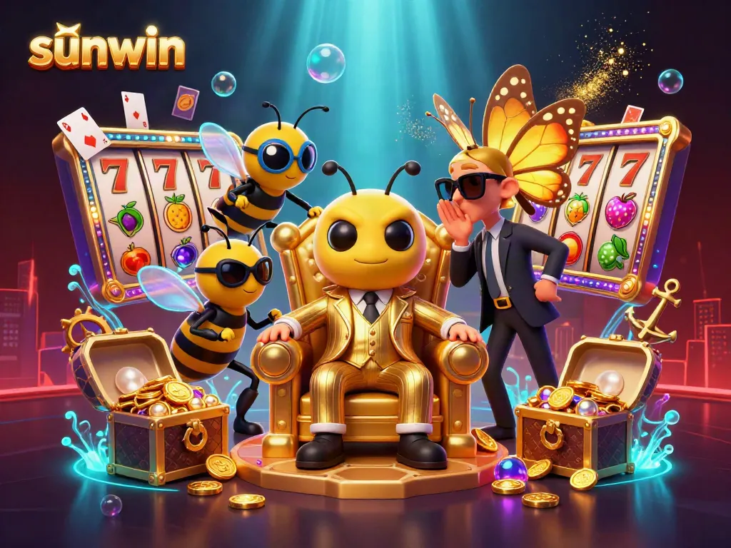 Experience sunwin with a vibrant casino scene featuring a 3D cartoon bumblebee mob boss in a thrilling game environment.