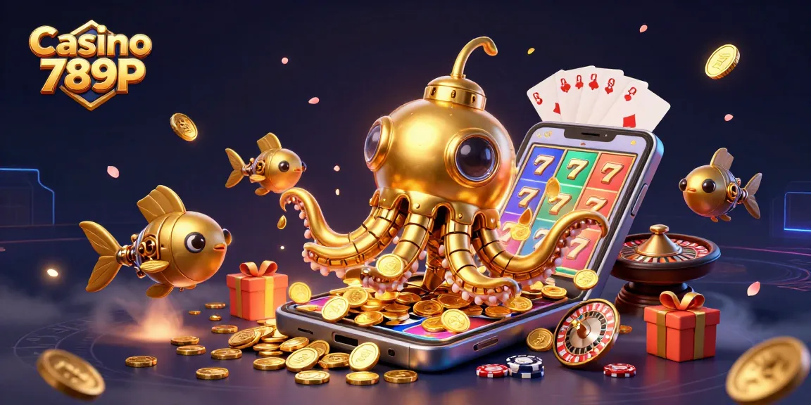 Experience thrilling gaming with Casino 789P; a colorful, dynamic 3D illustration of slot games and winning opportunities.