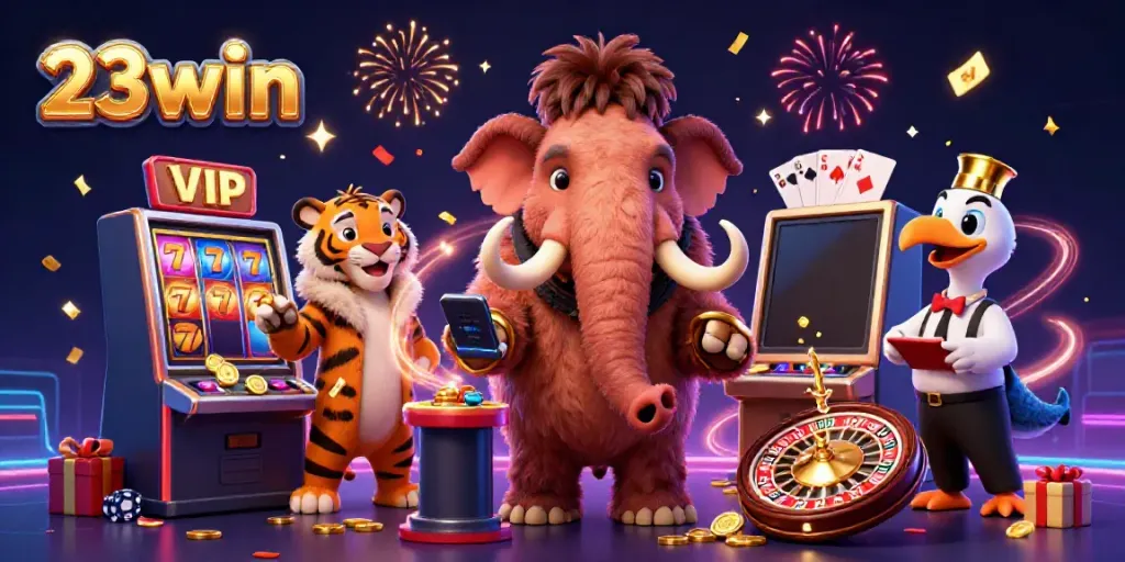 Experience vibrant casino excitement with 23win as colorful slot games and characters come alive.