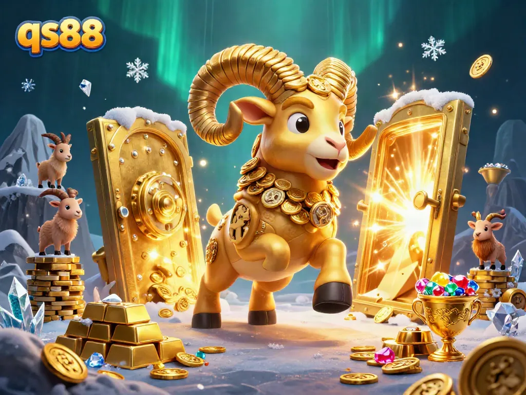 Engage with qs88's thrilling game scene, featuring a golden ram charging at treasure with stunning visuals.