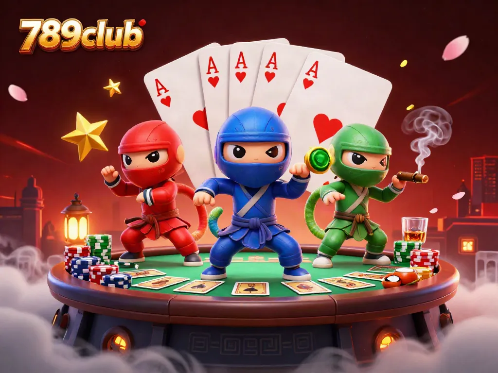 Experience the thrilling world of 789club through an action-packed scene featuring chameleon ninjas and casino elements.