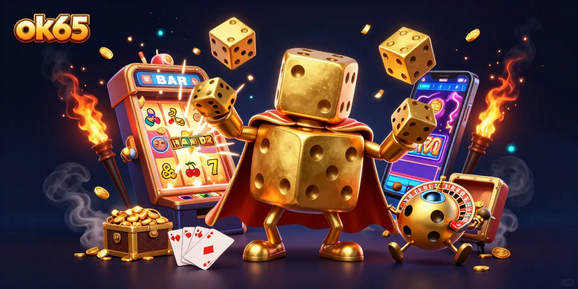 Engage with the vibrant ok65 casino scene showcasing golden dice and dynamic gaming elements.