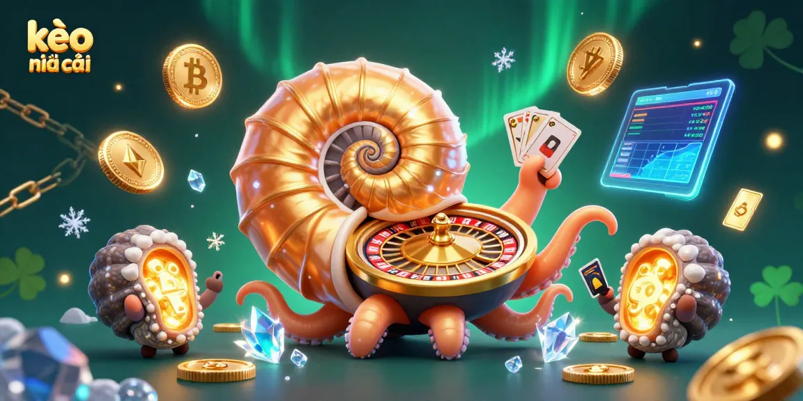 Engage with kèo nhà cái on this vibrant 3D illustration featuring an ancient nautilus roulette wheel.