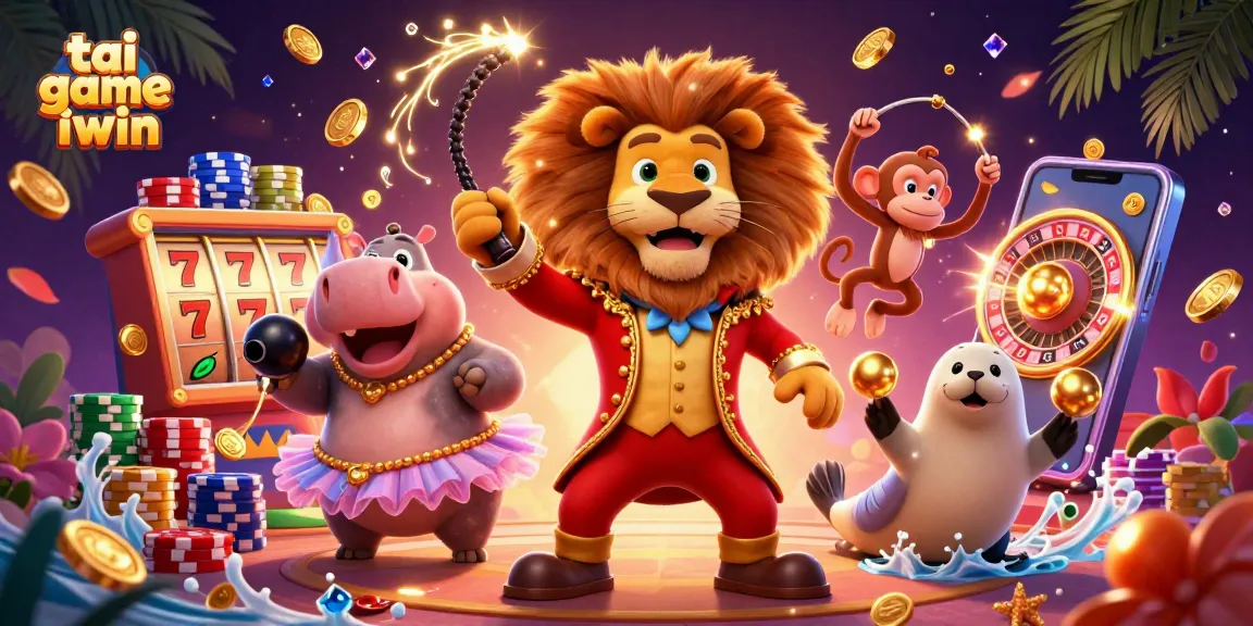 Engage with tai game iwin through vibrant 3D slot machine reels and casino characters.