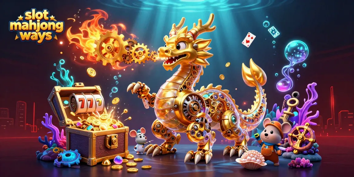 Experience the thrill of slot mahjong ways with a golden dragon and vibrant casino elements.