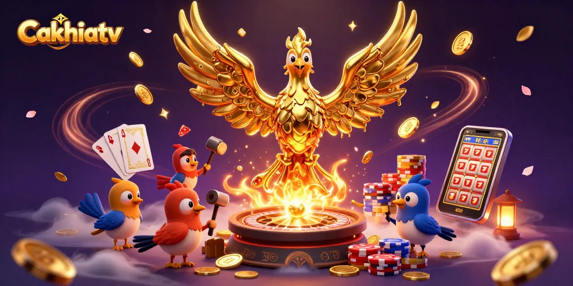 Cakhiatv offers an energetic scene with a molten phoenix and vibrant casino elements in stunning detail.