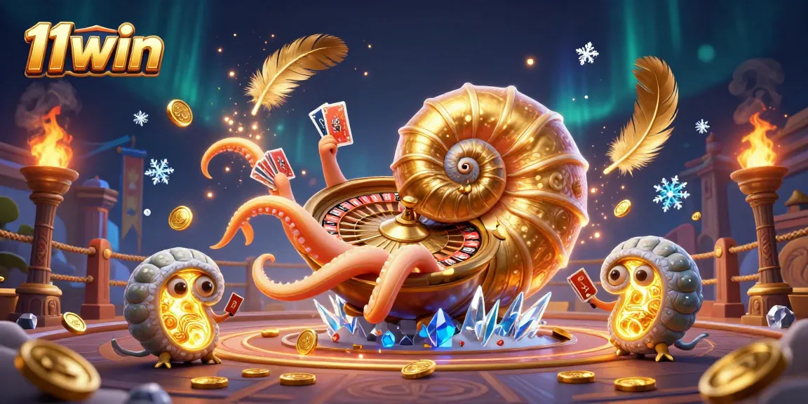 Experience thrilling wins with 11win's unique 3D digital casino adventure illustration.