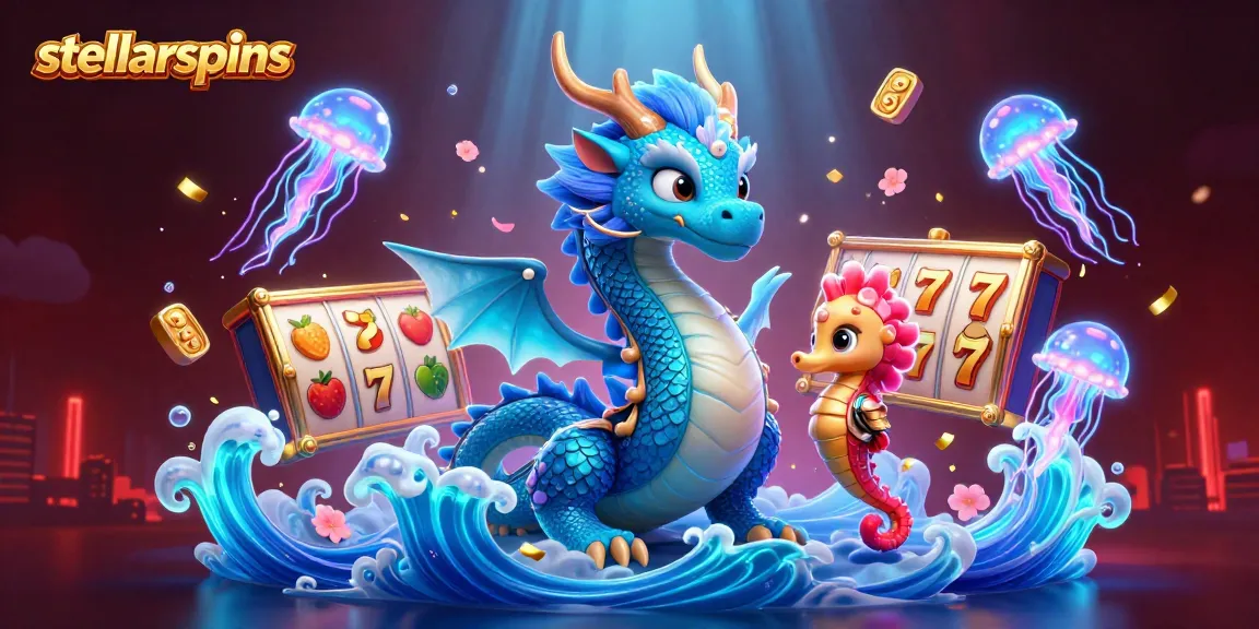 Engage with stellarspins through an exhilarating 3D casino scene filled with slot symbols and fantasy creatures.