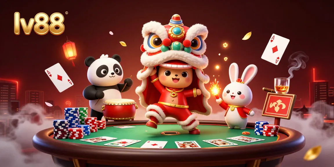 Play thrilling games at lv88 with cute characters in a lively casino scene.