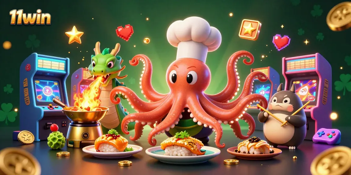 Engage in thrilling gameplay with 11win's vibrant casino scene featuring unique characters and sparkling elements.