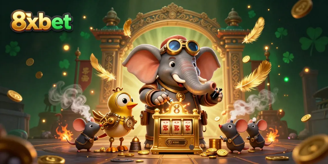 Engage with the excitement of 8xbet's dynamic casino scene illustrated with steampunk characters and casino elements.